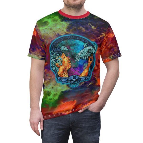 Macabre Mucha  Nouveau Dark Art DMT Tye Dye Scull Occult All over T Shirt - Image 5