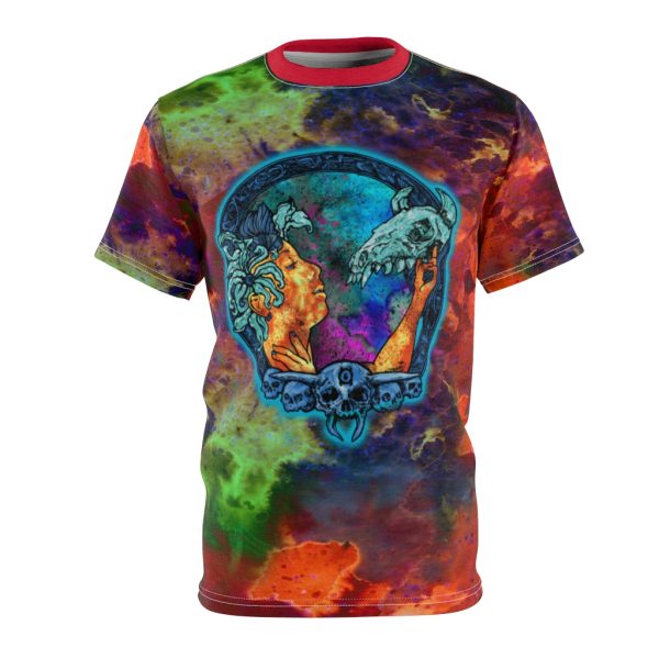 Macabre Mucha  Nouveau Dark Art DMT Tye Dye Scull Occult All over T Shirt